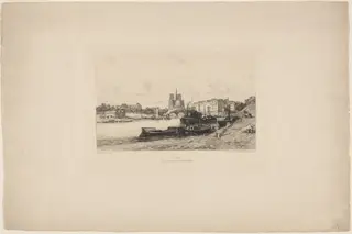 Paris: Vue prise du pont d'Austerlitz (Paris: View Taken from the Pont d'Austerlitz), by Alfred Alexandre Delauney, ink, 1877