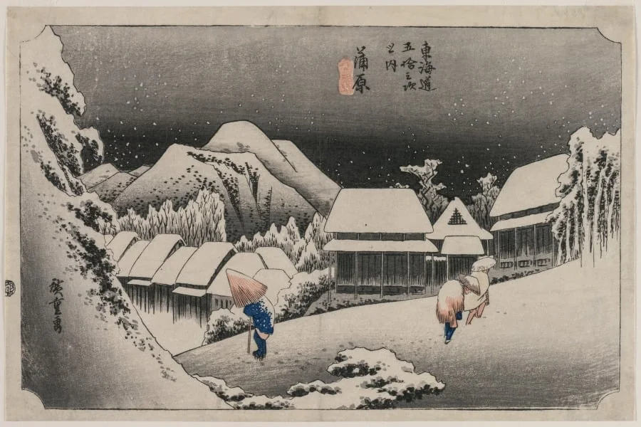Evening Snow at Kambara (number sixteen of the series Fifty-three Stations of the Tokaido), detail