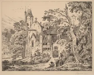 The Monastery in the Forest, by Carl Blechen, ink, 1823