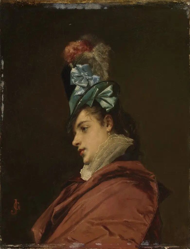 Woman Wearing a Hat with a Blue Ribbon, by Jules Adolphe Goupil, oil, 1875