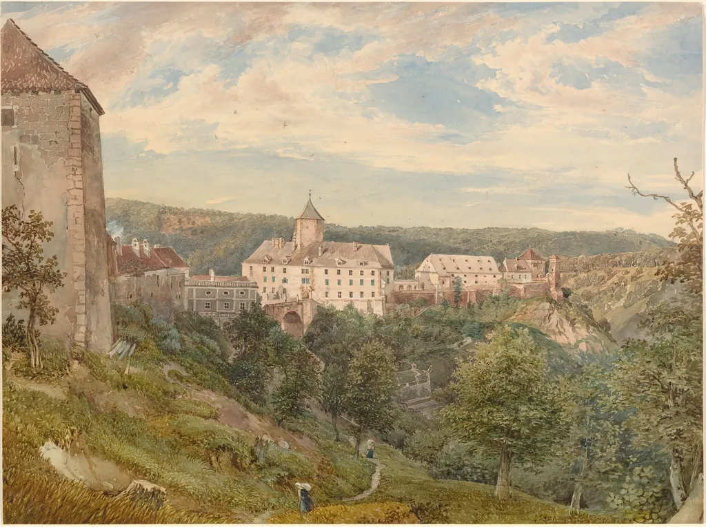 Eichhorn Castle at Evening, by Josef Höger, graphite, 1838