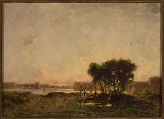 Landscape at sunset, by Aleksander Świeszewski, oil, 1890