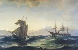 Ships off the Coast of Iceland, by Carl Frederik Sørensen, oil