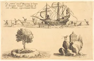 Entry of M. le Comte de Brionne, Grand Chamberlain of His Highness,Representing Jason, by Jacques Callot, ink, 1627