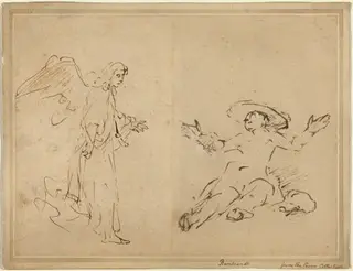 Hagar Seated at the Fountain, by Rembrandt van Rijn, ink, 1654