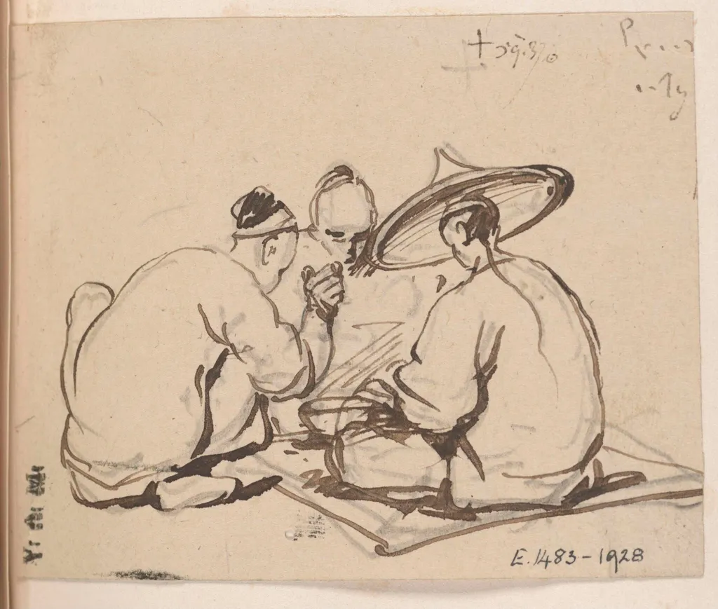 Three seated Chinese men, by George Chinnery, 19
