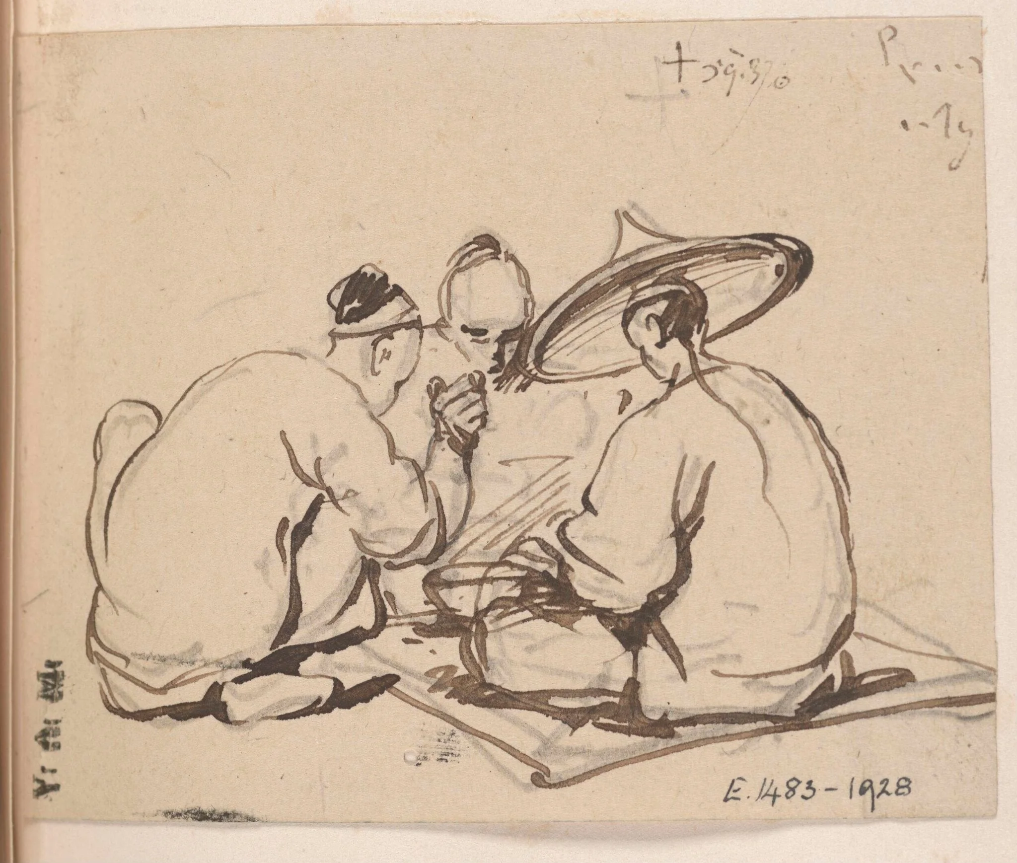 Three seated Chinese men, detail