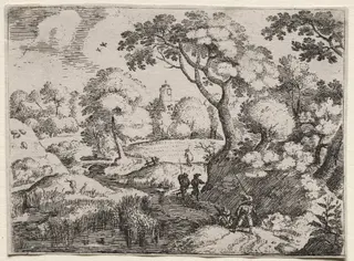 Six Landscapes:  Path Between Swamp and Wooded Bank, by Jacob Savery I, 1595