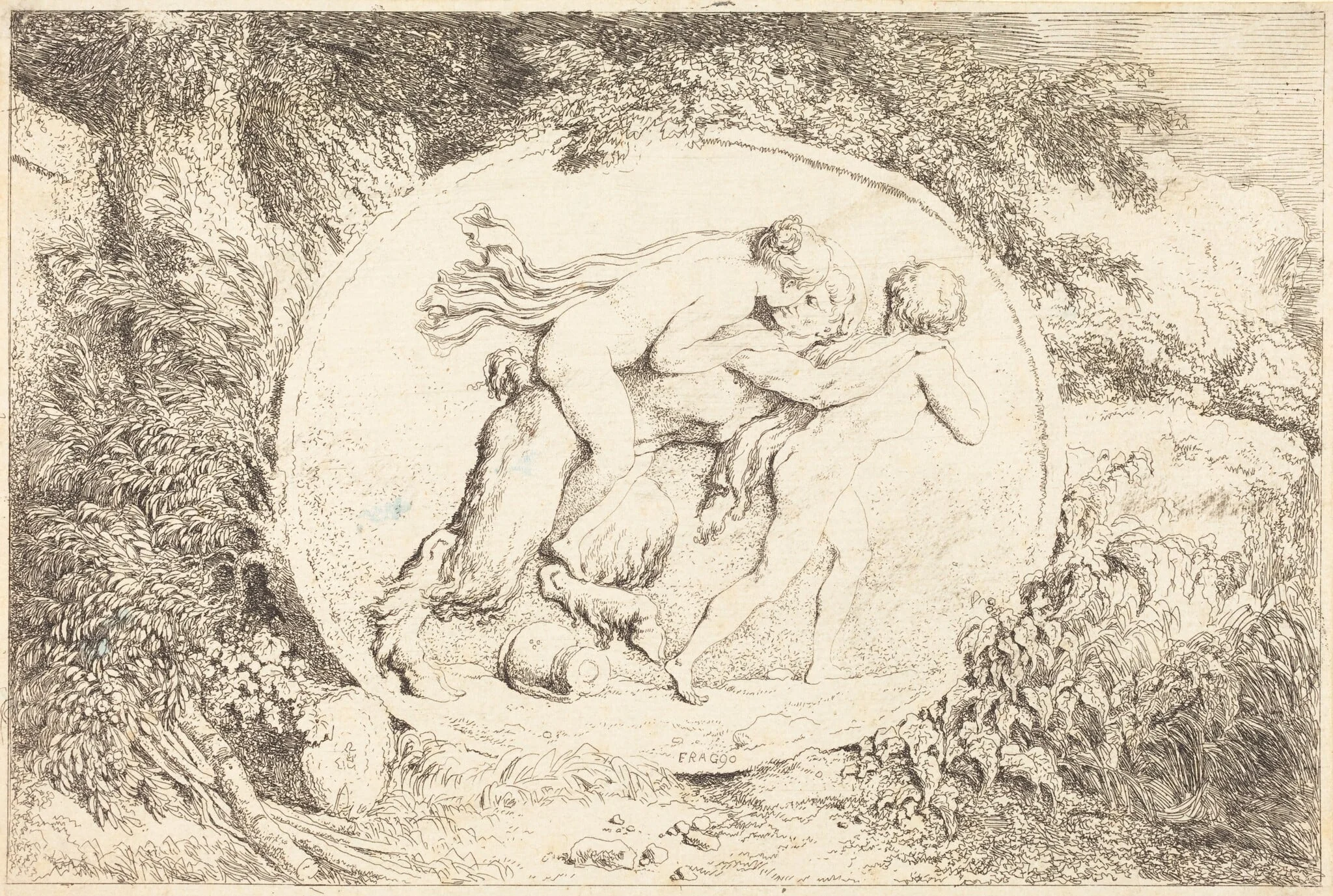Nymph Astride a Satyr (Jeune fille a califourchon sur un satyre), detail