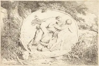 Nymph Astride a Satyr (Jeune fille a califourchon sur un satyre), by Jean Honoré Fragonard, ink, 1763