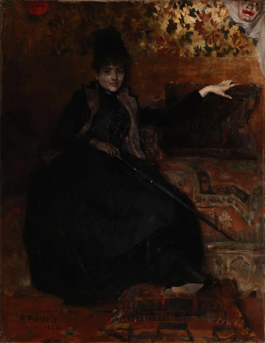 Istuva mustapukuinen nainen, "Thérèse noire", detail