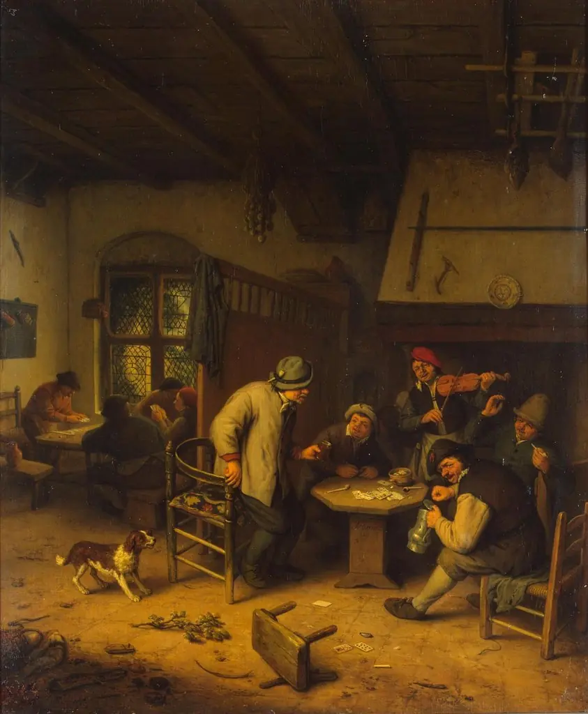 Peasants in a Tavern, by Adriaen van Ostade, oil, 1671