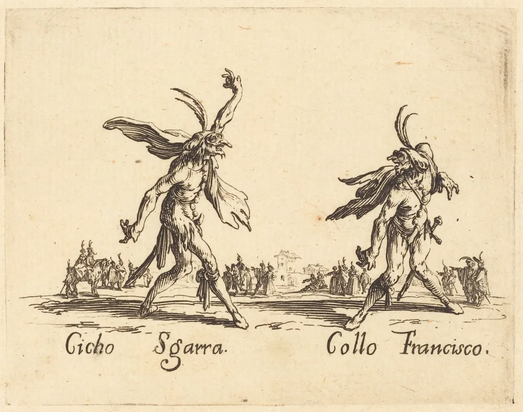 Cicho Sgarra and Collo Francisco, by Jacques Callot, ink, 1622