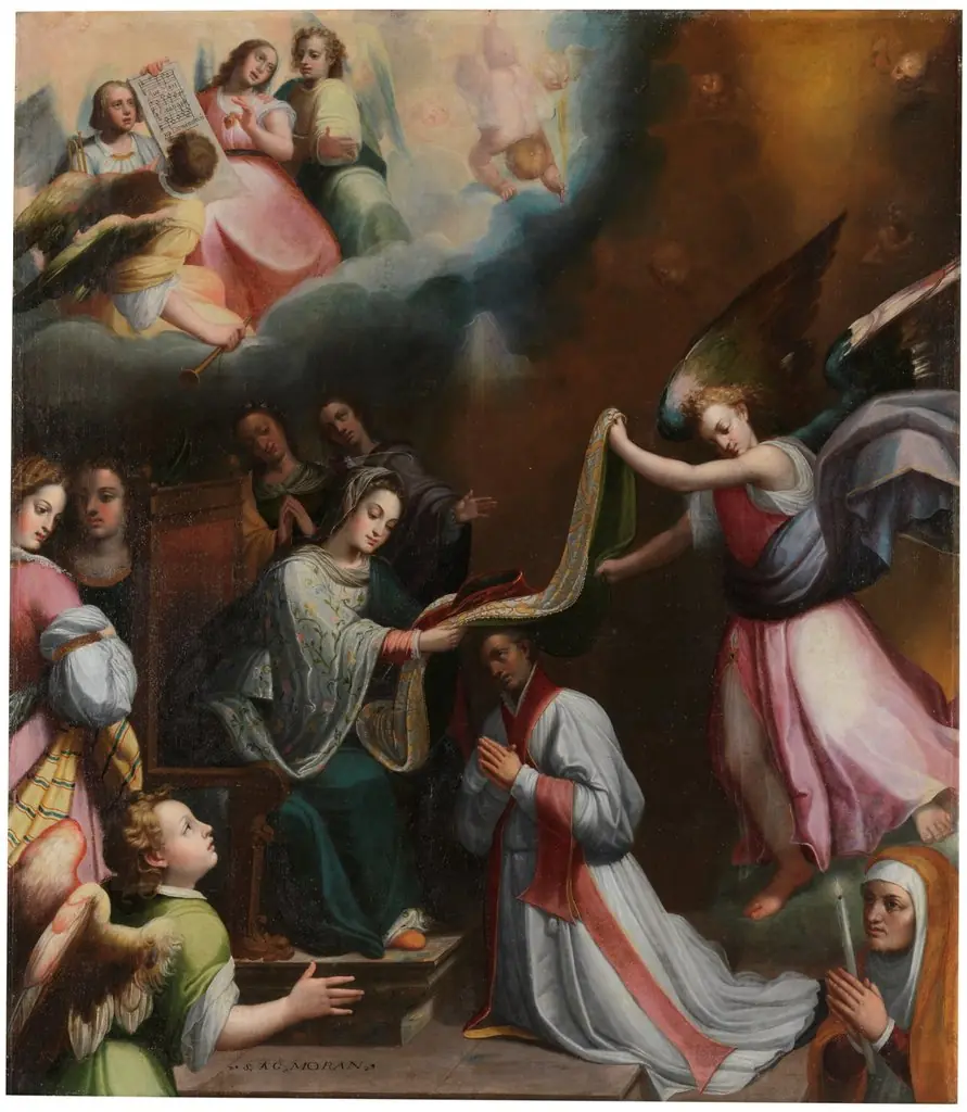 Imposición de la casulla a san Ildefonso, by Santiago Morán, oil, 1603