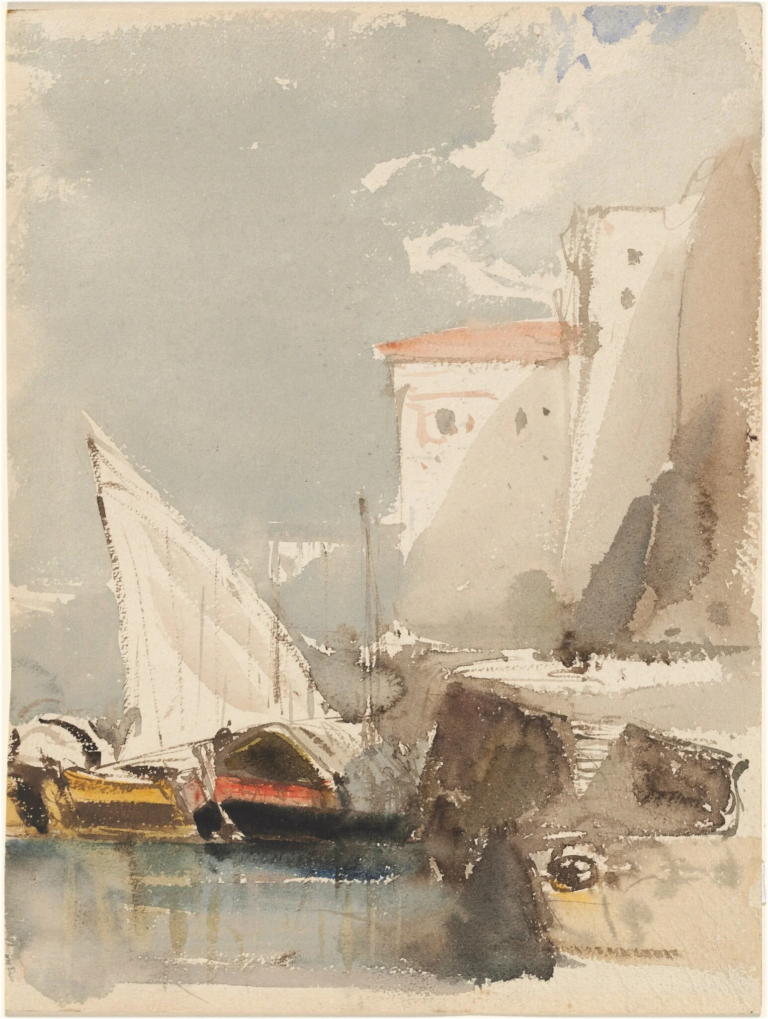 Sailboats in a Sunlit Harbor (recto), detail