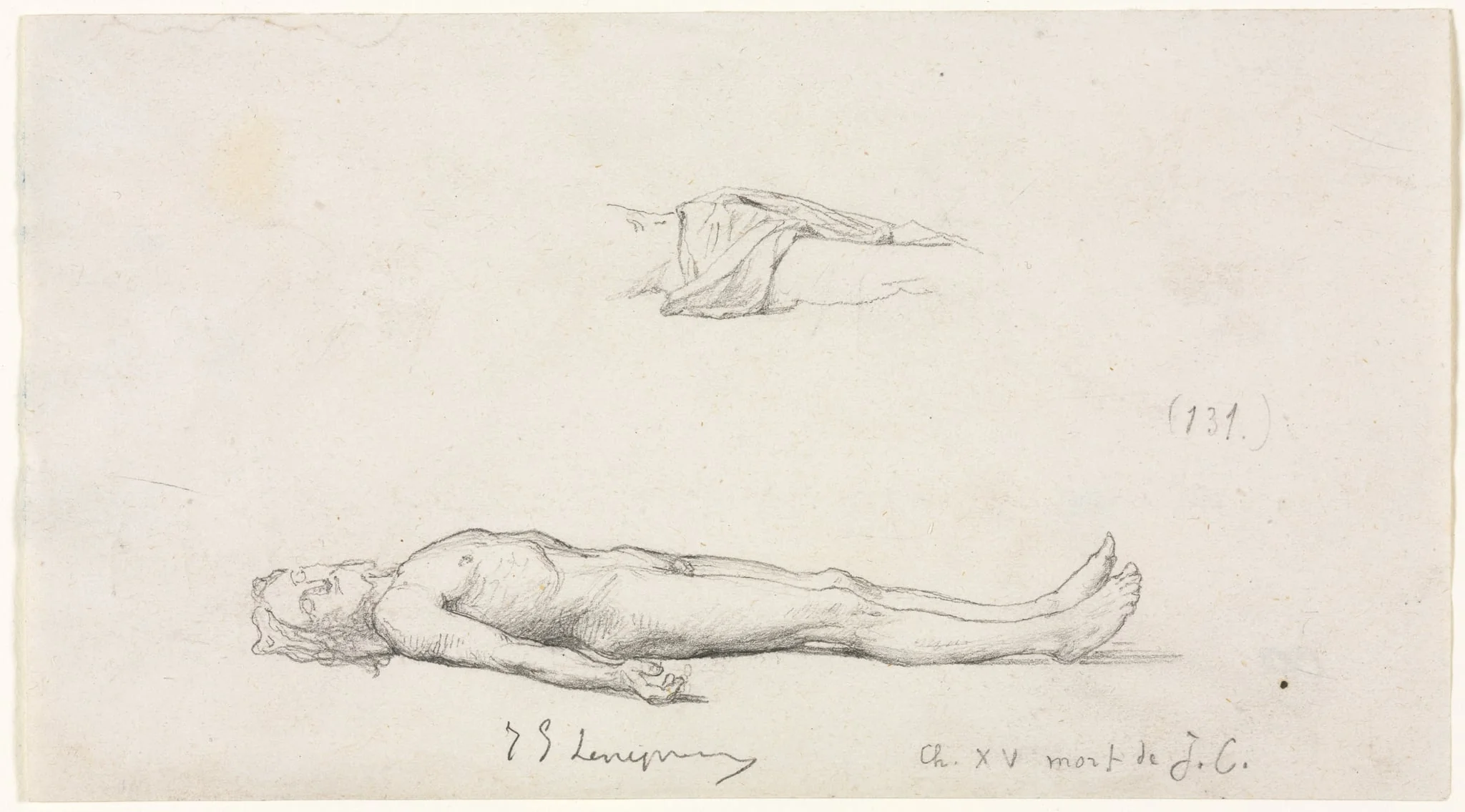 Sketch of the Dead Christ, and Detail Sketch of Loincloth, detail