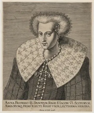 Anne of Denmark, Queen of Scotland and England, by Pieter de Jode I, ink, 1603