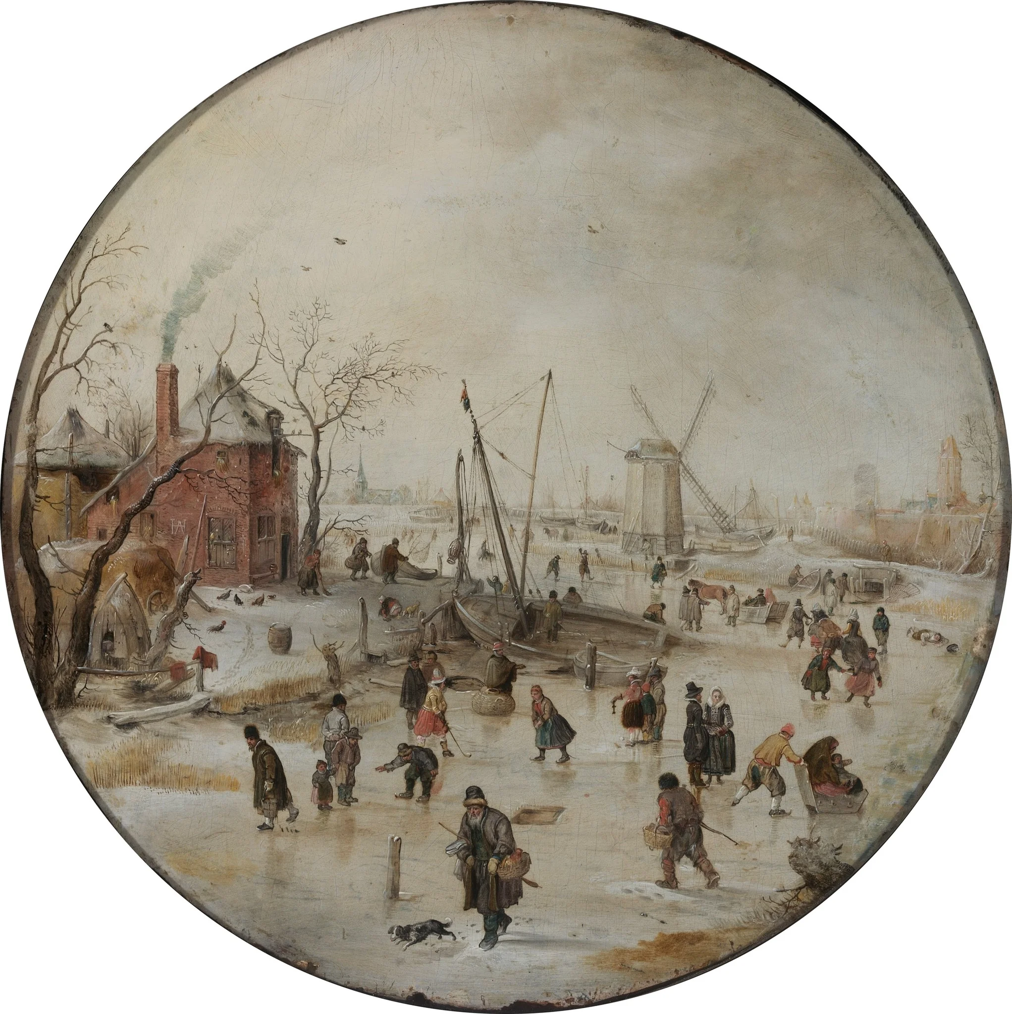 Frozen River with Skaters, detail