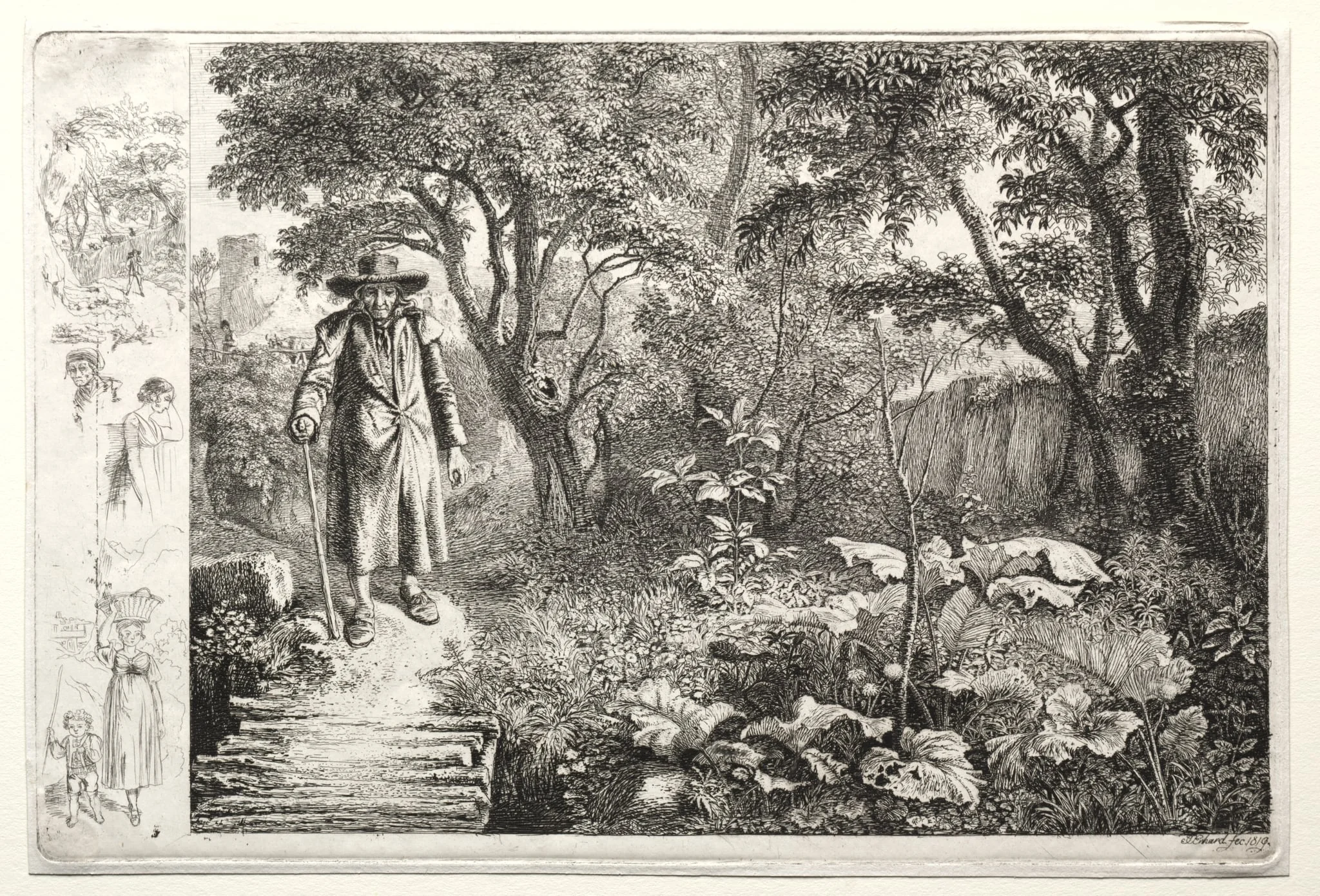 Old Man Before the Log Bridge, detail