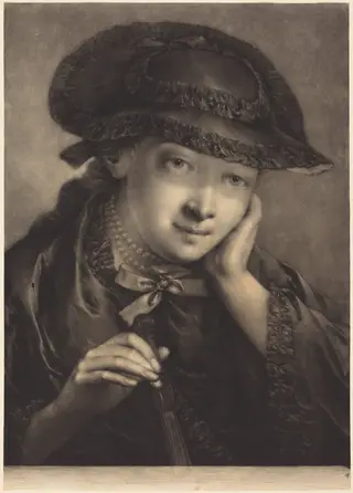 Young Woman Holding a Fan, by Thomas Frye, ink, 1760