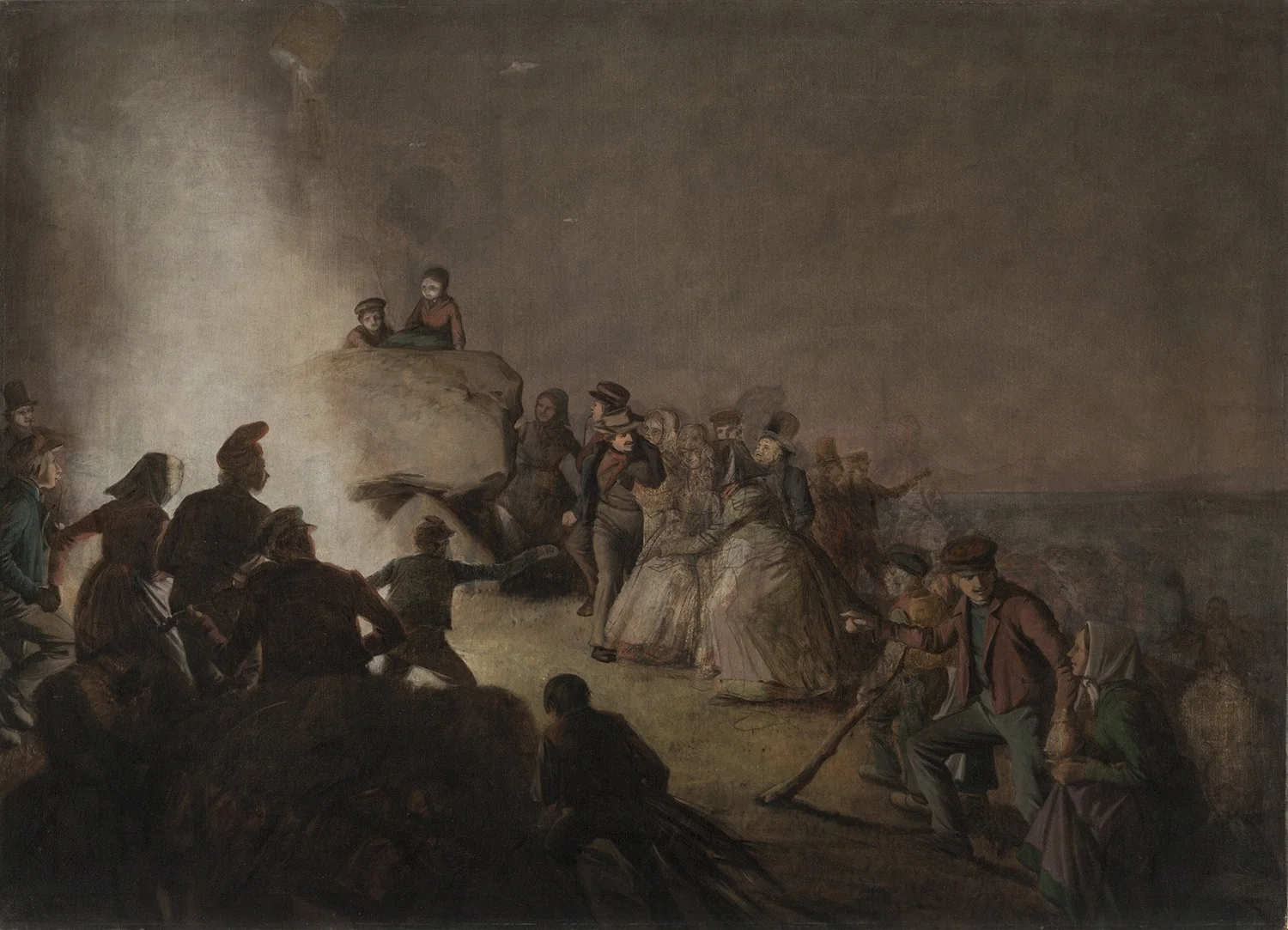 St. John's Eve. Farmers who have awakened from sleep on a mound, dance around the fire, detail