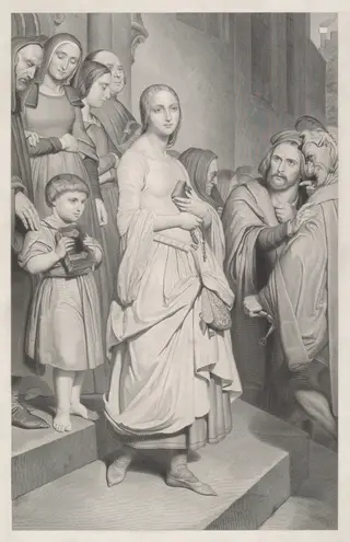 Faust Seeing Marguerite for the First Time, by Adolphe Alexandre Joseph Caron, ink, 1832