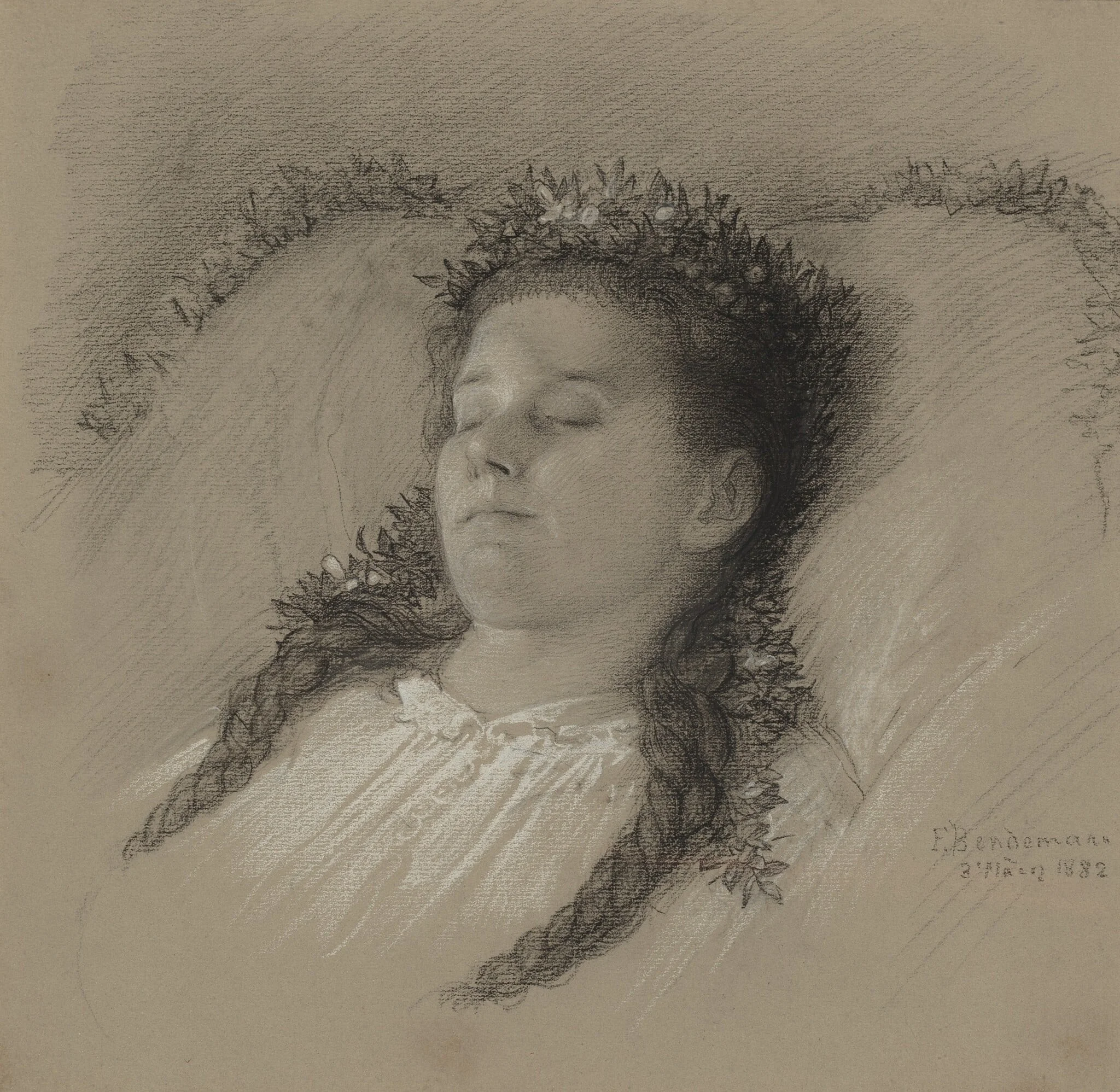 A Girl on Her Deathbed with a Crown of Flowers, detail