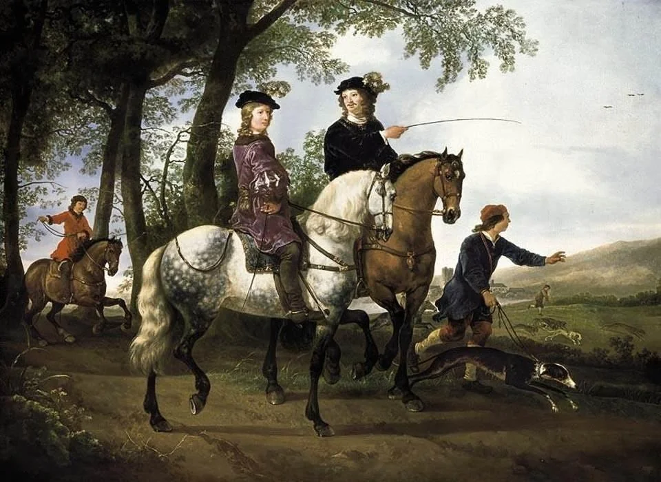 Landscape with a Youth and his Tutor on Horseback, detail