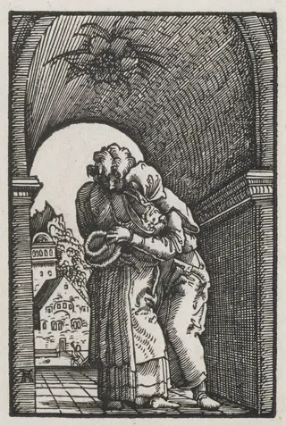The Fall and Redemption of Man:  The Embrace of Joachim and Anne at the Golden Gate, by Albrecht Altdorfer, 1513