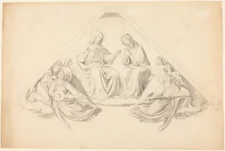 Christ and the Virgin with Music-Making Angels, by Johann Friedrich Overbeck, graphite, 1829