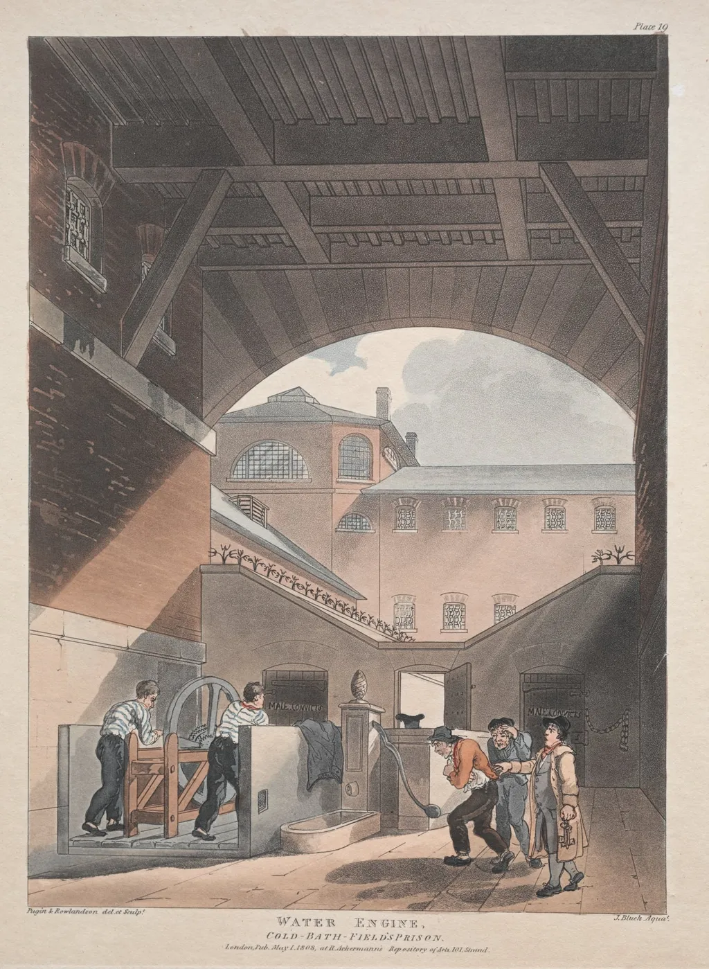 Water Engine, Cold Bath, Field's Prison, by Thomas Rowlandson, 1808