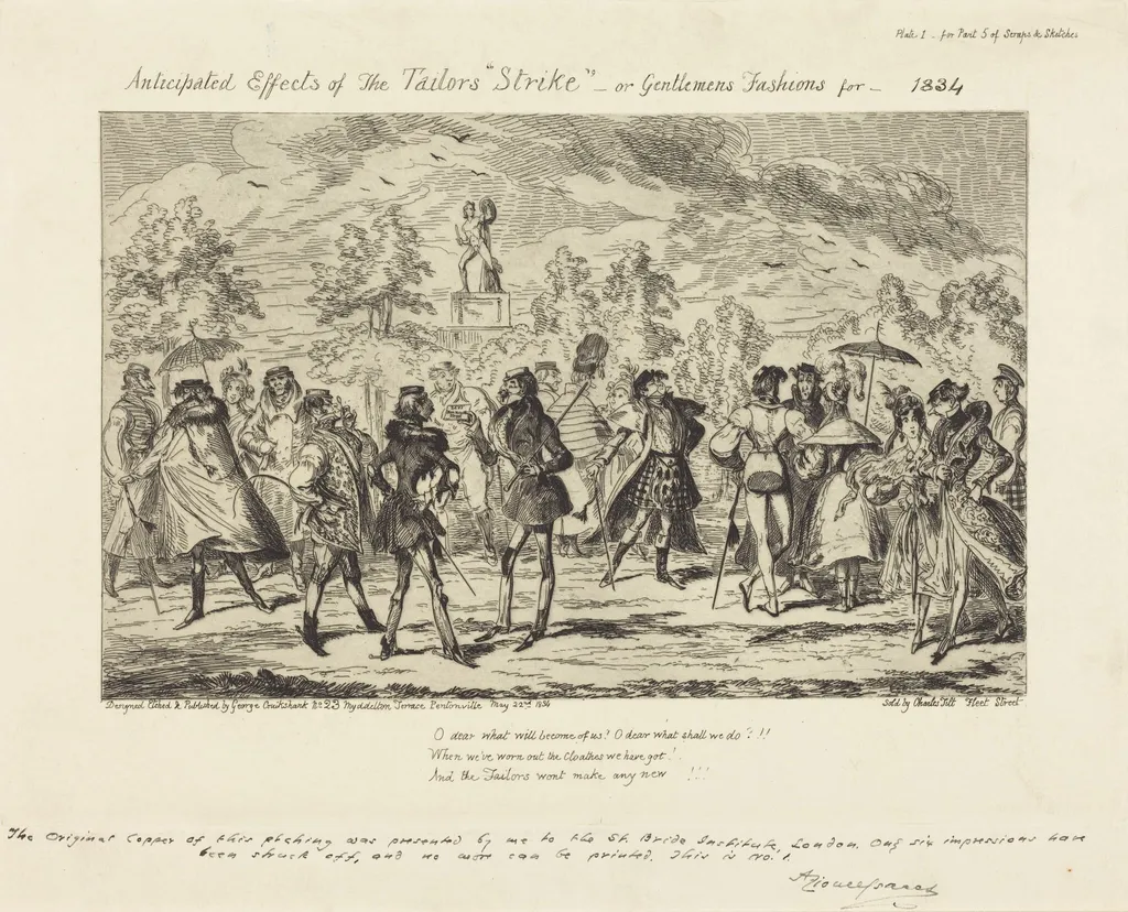 Anticipated Effects of the Tailors' "Strike", by George Cruikshank, ink, 1834