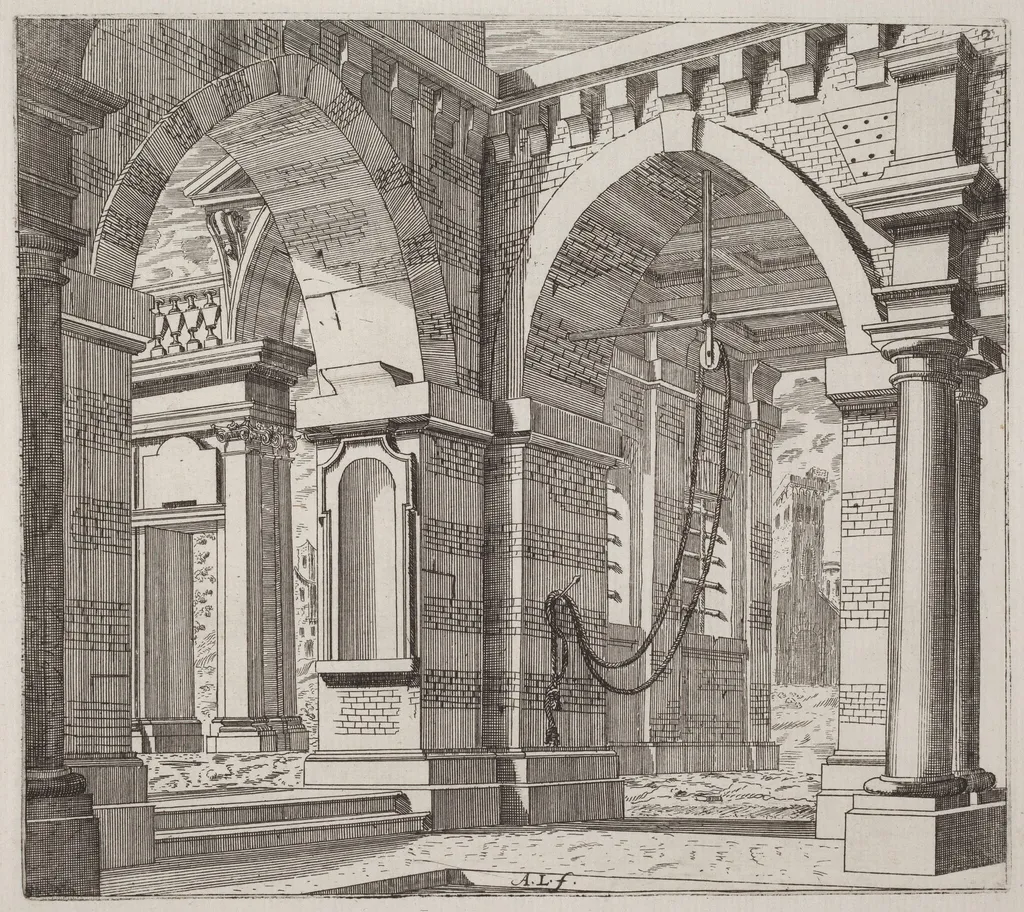 Architectural Fantasy with Arched Gateways, by Giuseppe Antonio Landi, ink, 1753