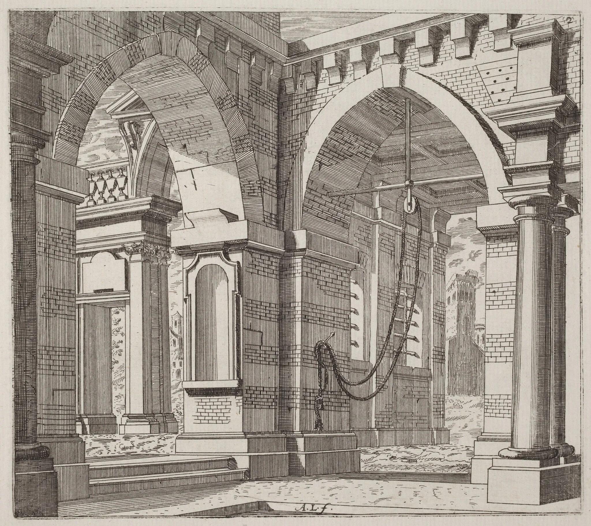 Architectural Fantasy with Arched Gateways, detail