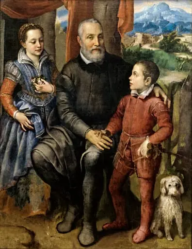 Portrait Group with the Artist’s Father Amilcare Anguissola, Brother Astrubale and Sister Minerva, by Sofonisba Anguissola, unspecified, 1550