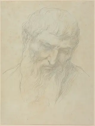 Head of a Man with Curly Hair and Beard, by Alphonse Legros, graphite, 1874