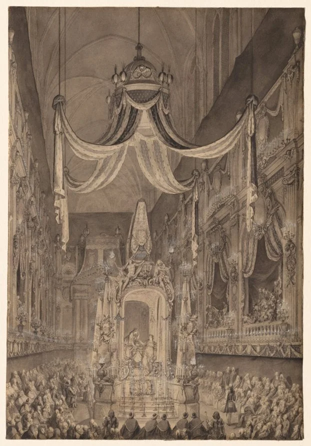 Funeral for Marie-Thérèse of Spain, Dauphine of France, in the Church of Nôtre Dame, Paris, on November 24, 1746, detail