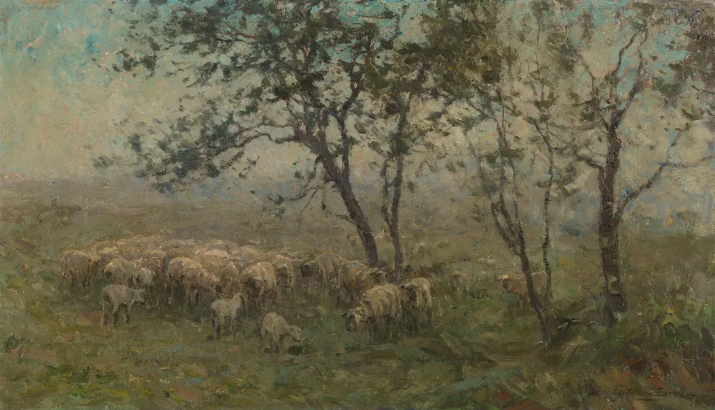 A Flock of Sheep, by William Charles Estall, oil, 1894