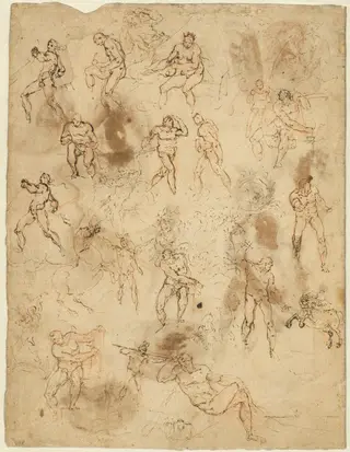 Studies of Figures (verso), by Ambrogio Figino, ink, 1586
