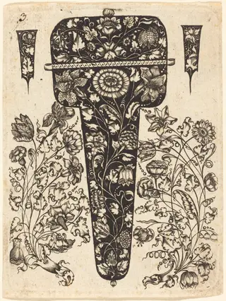 Pendant Embellished with Flowers, by Johannes Hanias, ink, 1650
