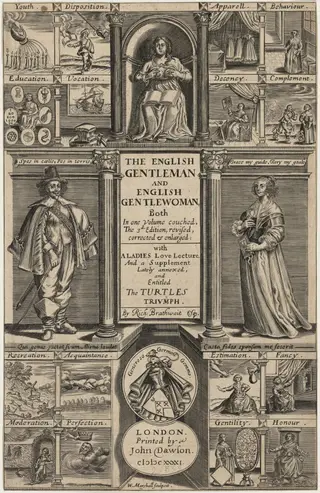 Title page to Richard Brathwait, English Gentleman and English Gentlewoman, by William Marshall, ink, 1623