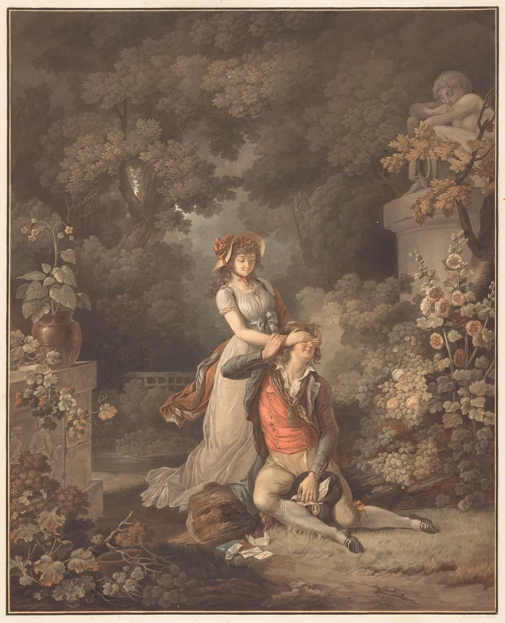 L'Amant surpris, by Charles-Melchior Descourtis, ink, 1804
