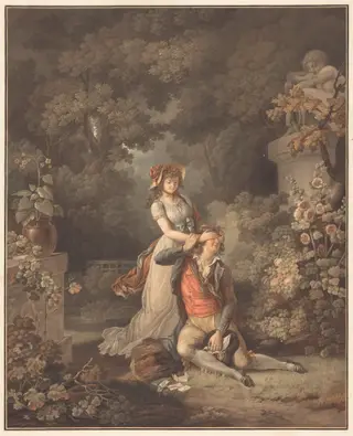 L'Amant surpris, by Charles-Melchior Descourtis, ink, 1804