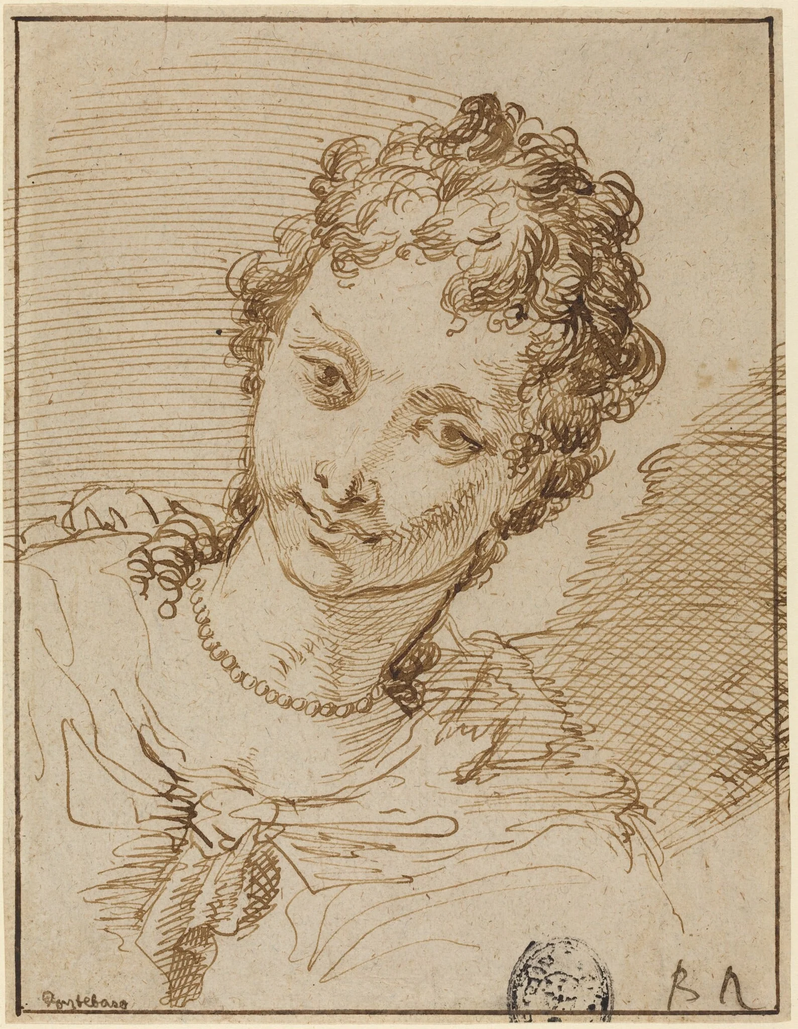 Elegant Young Woman with a Pearl Necklace, detail