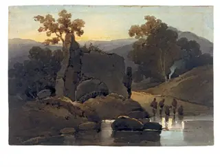 Ruined tomb with Hindu ablutions, by George Chinnery, watercolor, 1802