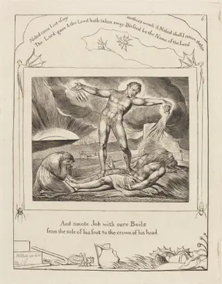 Satan Smiting Job with Boils, by William Blake, ink, 1825