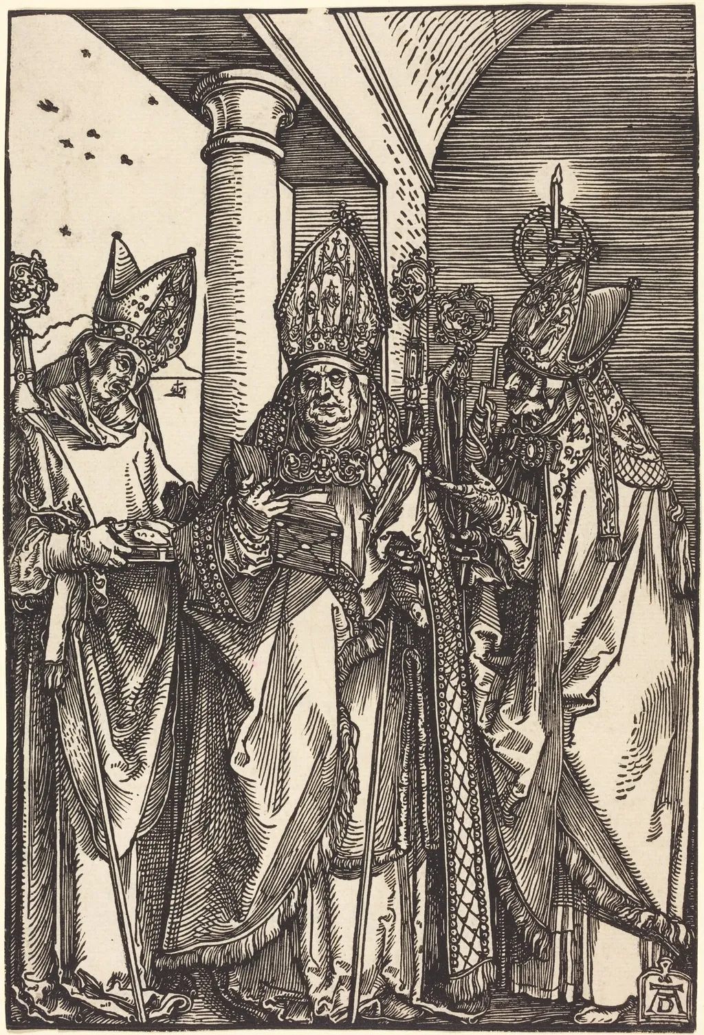 Saints Nicholas, Ulrich, and Erasmus, by Albrecht Dürer, ink, 1508