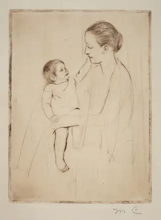 The Caress, by Mary Cassatt, ink, 1891