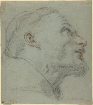 Head of Saint Francis, by Guido Reni, chalk, 1632