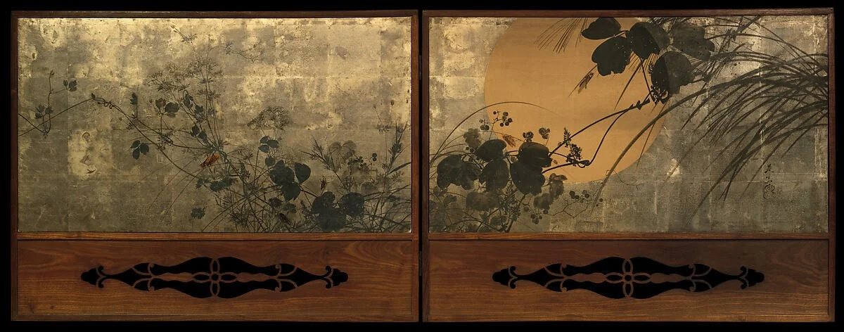 月に秋草図屏風|Autumn Grasses in Moonlight, detail